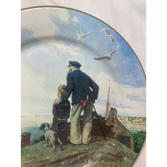 Vtg Norman Rockwell "Looking Out to Sea" Benedictine Toleware Tin Litho Plate - Picture 8 of 11